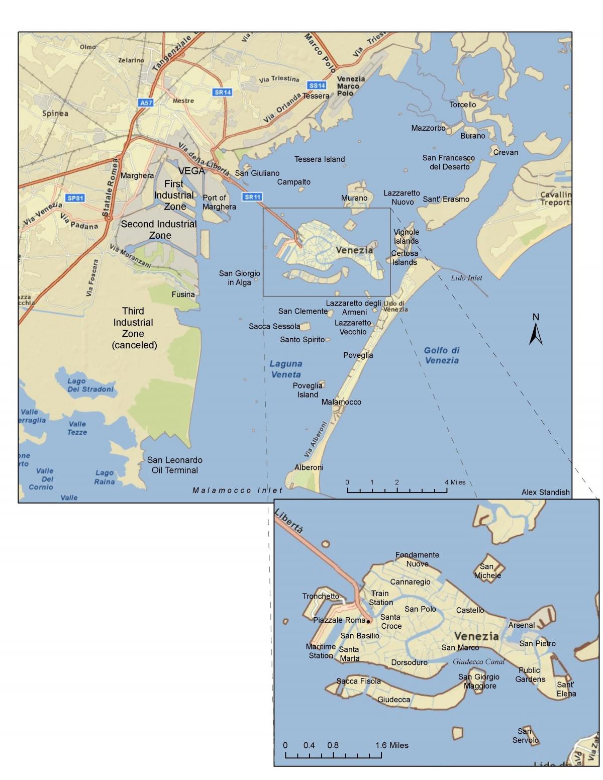 خريطة بحيرة البندقية الجزر